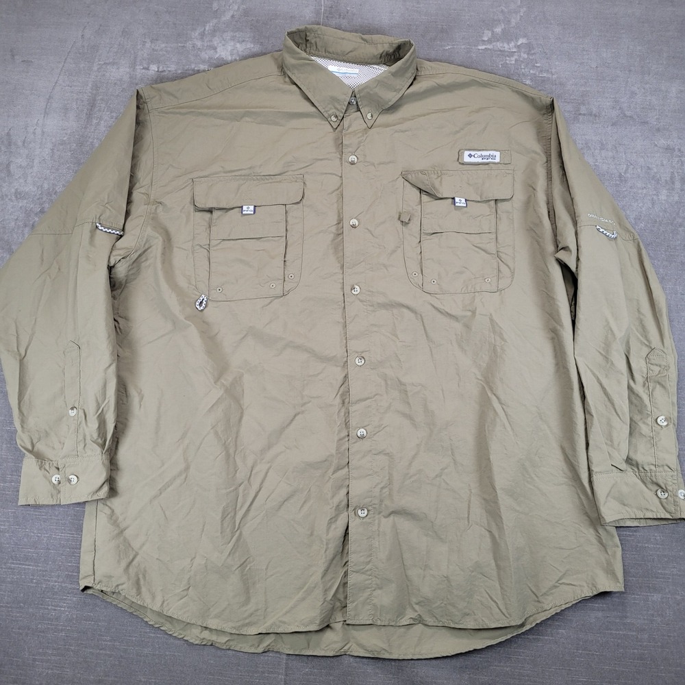 Columbia PFG‎ Long Sleeve Fishing Shirt Khaki Omni Shade XXL 2XT